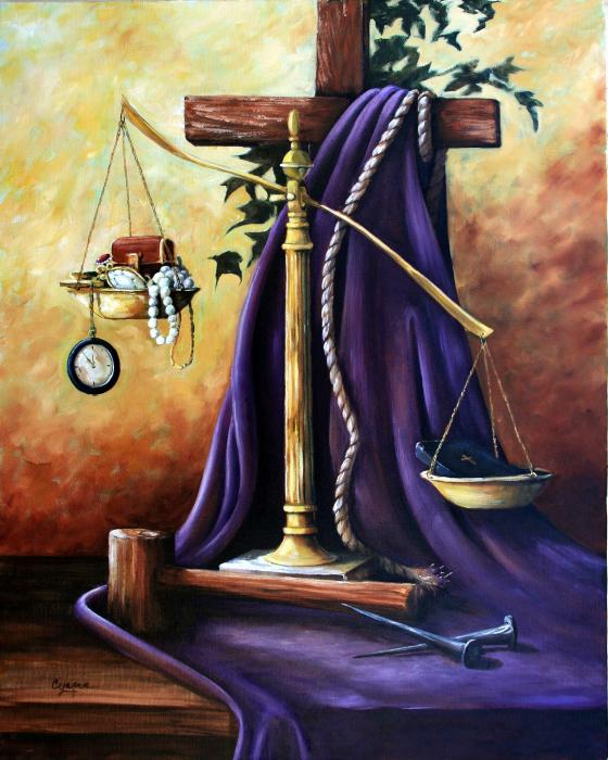Scales & Cross & Purple Robe & Bible outwights everything